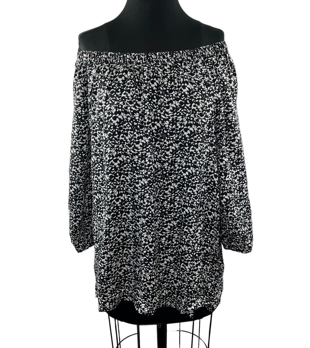 Womens Black White Print Off the Shoulder Long Sleeve Tunic Top Blouse XL